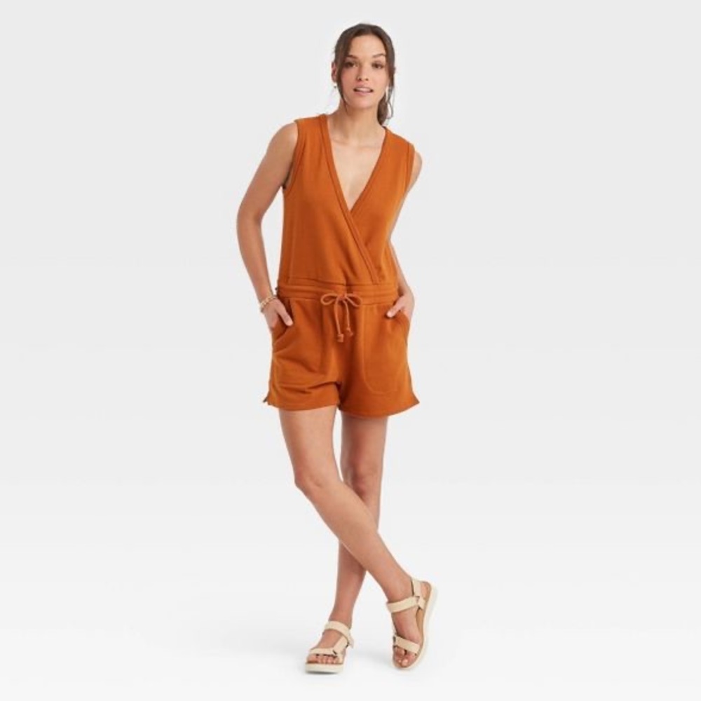 Women's French Terry Sleeveless Romper orange L